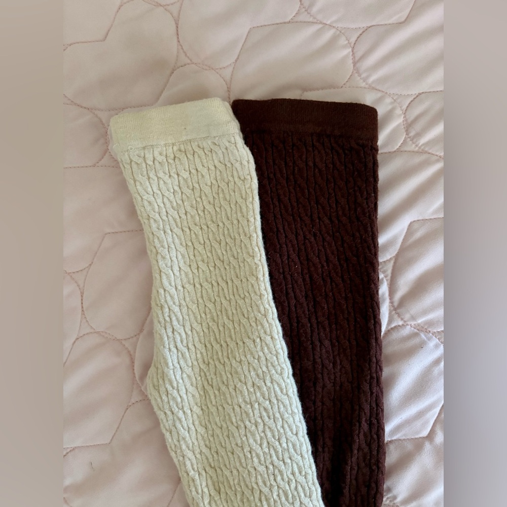 Zara Cozy Cable Knit Leggings - Cream and Burgundy